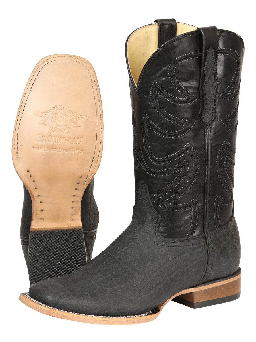 El General Men’s Leather Cowboy Boots - Made in Mexico - Embossed Elephant Print - Black/Gray 45768 — view 4
