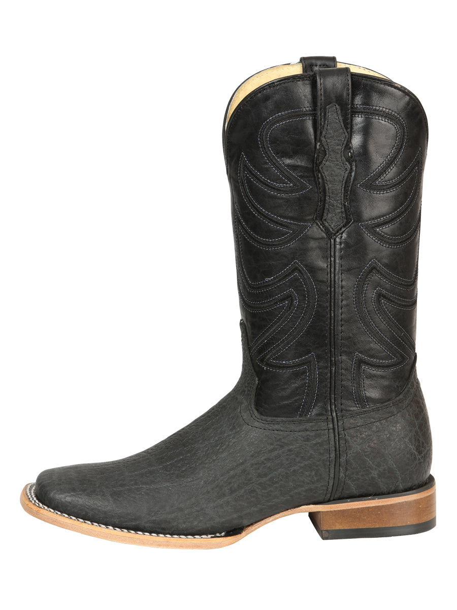 El General Men’s Leather Cowboy Boots - Made in Mexico - Embossed Elephant Print - Black/Gray 45768 — view 5