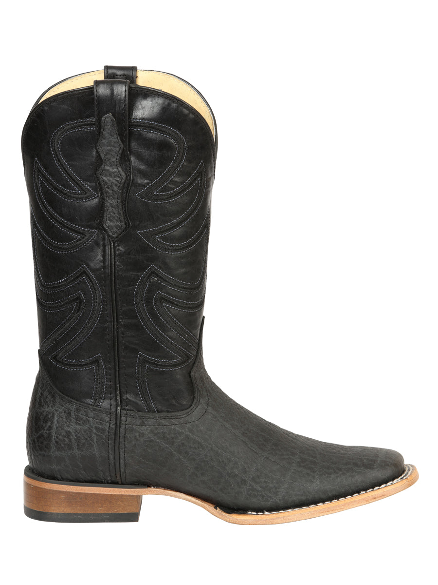 El General Men’s Leather Cowboy Boots - Made in Mexico - Embossed Elephant Print - Black/Gray 45768 — view 6