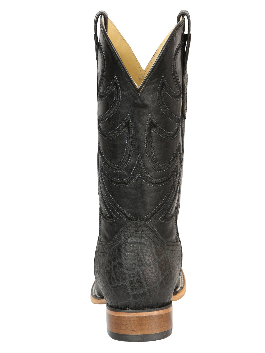 El General Men’s Leather Cowboy Boots - Made in Mexico - Embossed Elephant Print - Black/Gray 45768 — view 8