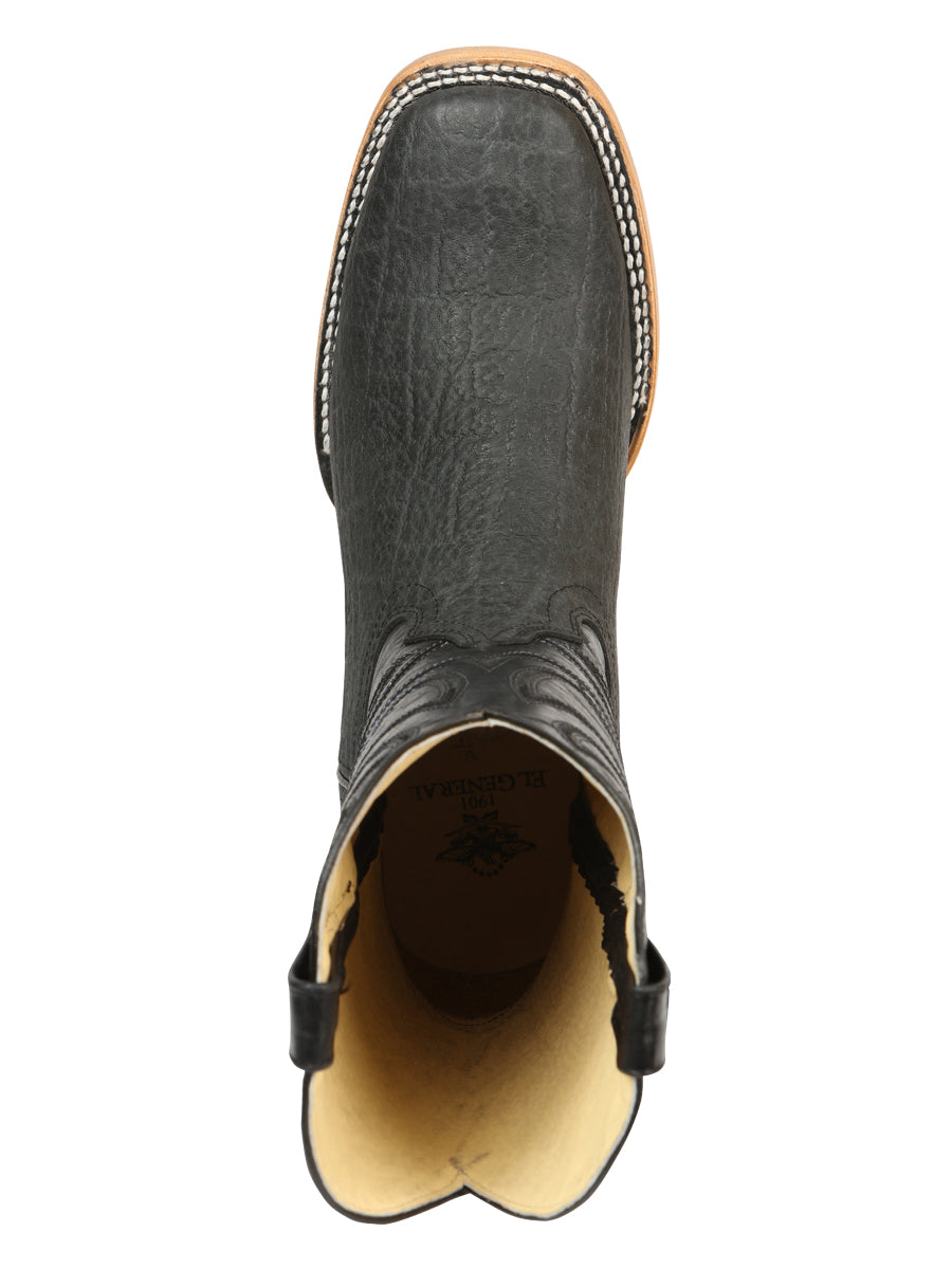 El General Men’s Leather Cowboy Boots - Made in Mexico - Embossed Elephant Print - Black/Gray 45768 — view 9