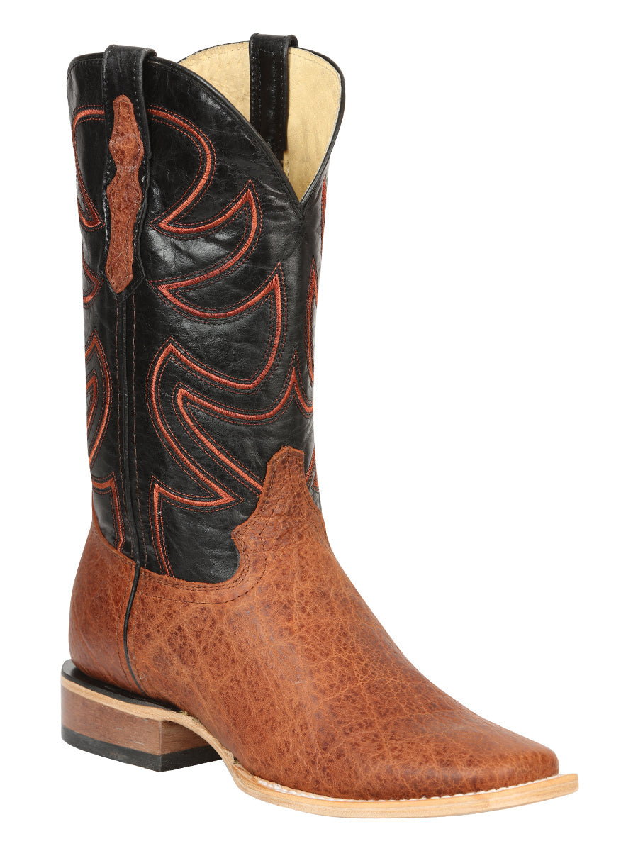 El General Men’s Leather Cowboy Boots - Made in Mexico - Embossed Elephant Print - Cognac 45769 — view 2