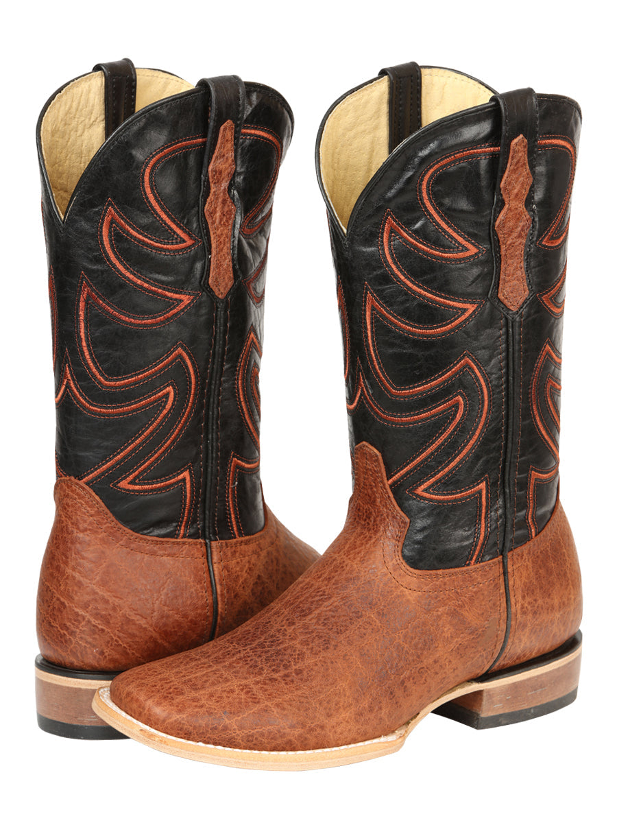El General Men’s Leather Cowboy Boots - Made in Mexico - Embossed Elephant Print - Cognac 45769 — view 3