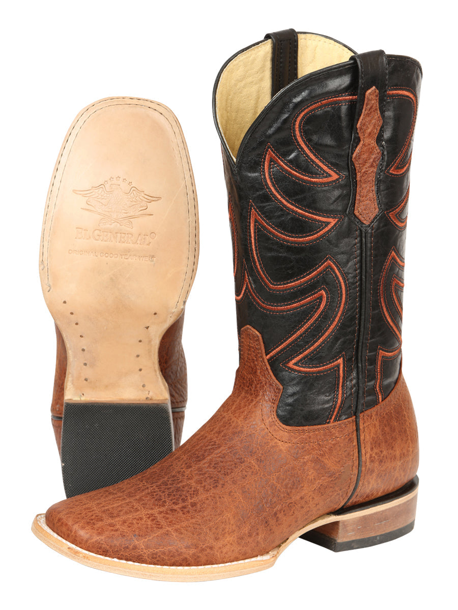 El General Men’s Leather Cowboy Boots - Made in Mexico - Embossed Elephant Print - Cognac 45769 — view 4