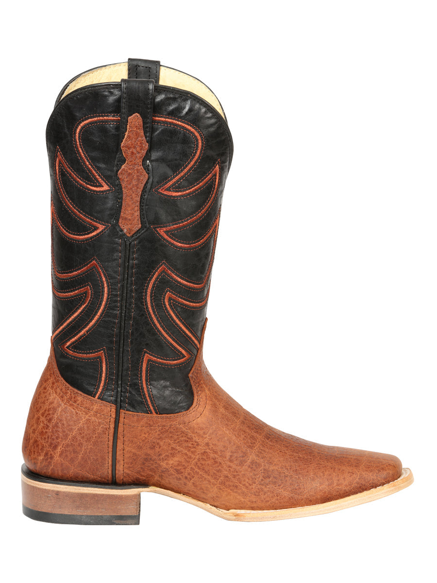 El General Men’s Leather Cowboy Boots - Made in Mexico - Embossed Elephant Print - Cognac 45769 — view 6