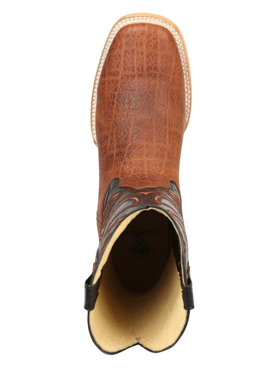 El General Men’s Leather Cowboy Boots - Made in Mexico - Embossed Elephant Print - Cognac 45769 — view 9