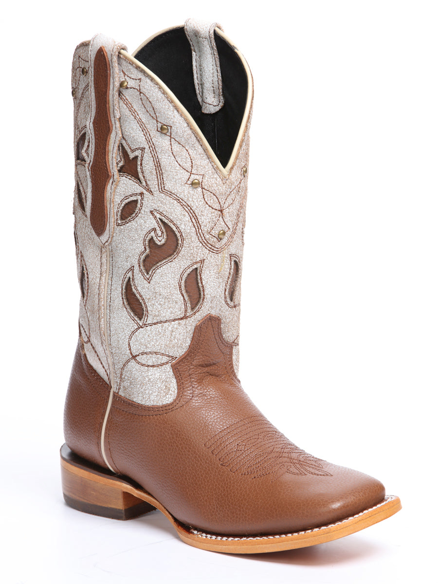 El General Women's Leather Cowgirl Boots - Made in Mexico - Honey Brown 45776 — view 2