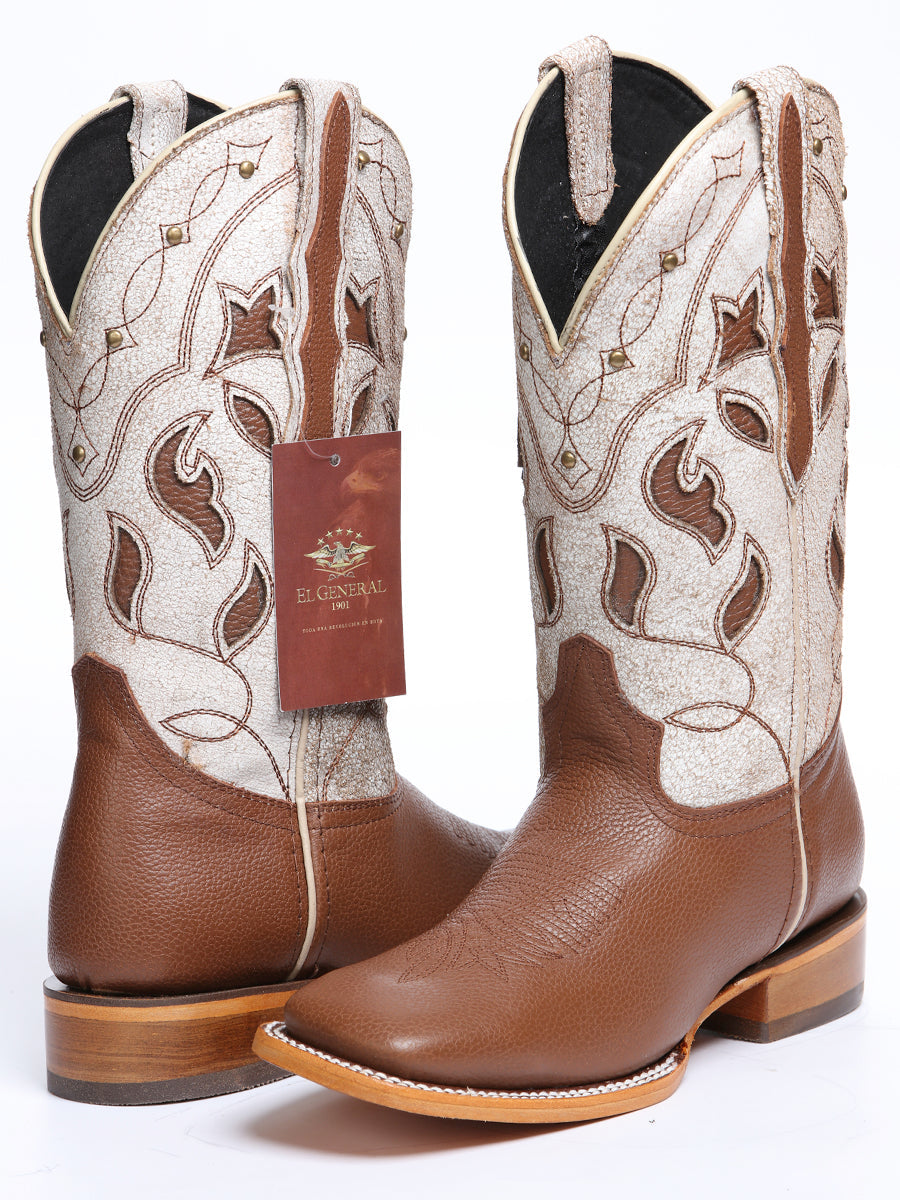El General Women's Leather Cowgirl Boots - Made in Mexico - Honey Brown 45776 — view 3