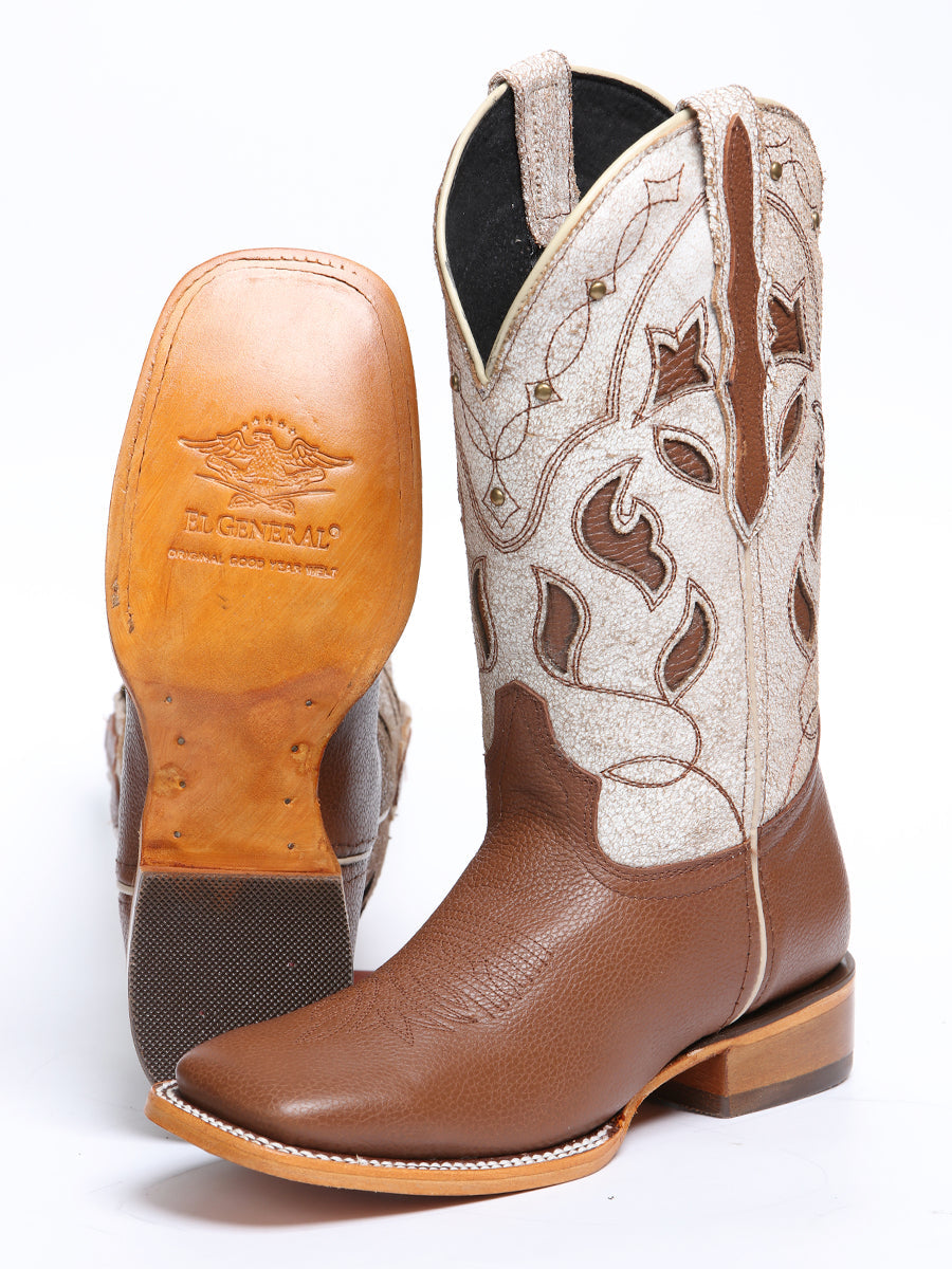 El General Women's Leather Cowgirl Boots - Made in Mexico - Honey Brown 45776 — view 4