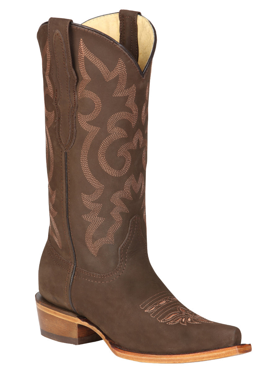 El General Women's Leather Cowboy Boots - Made in Mexico - Nubuck Camel Brown 45778 — view 2