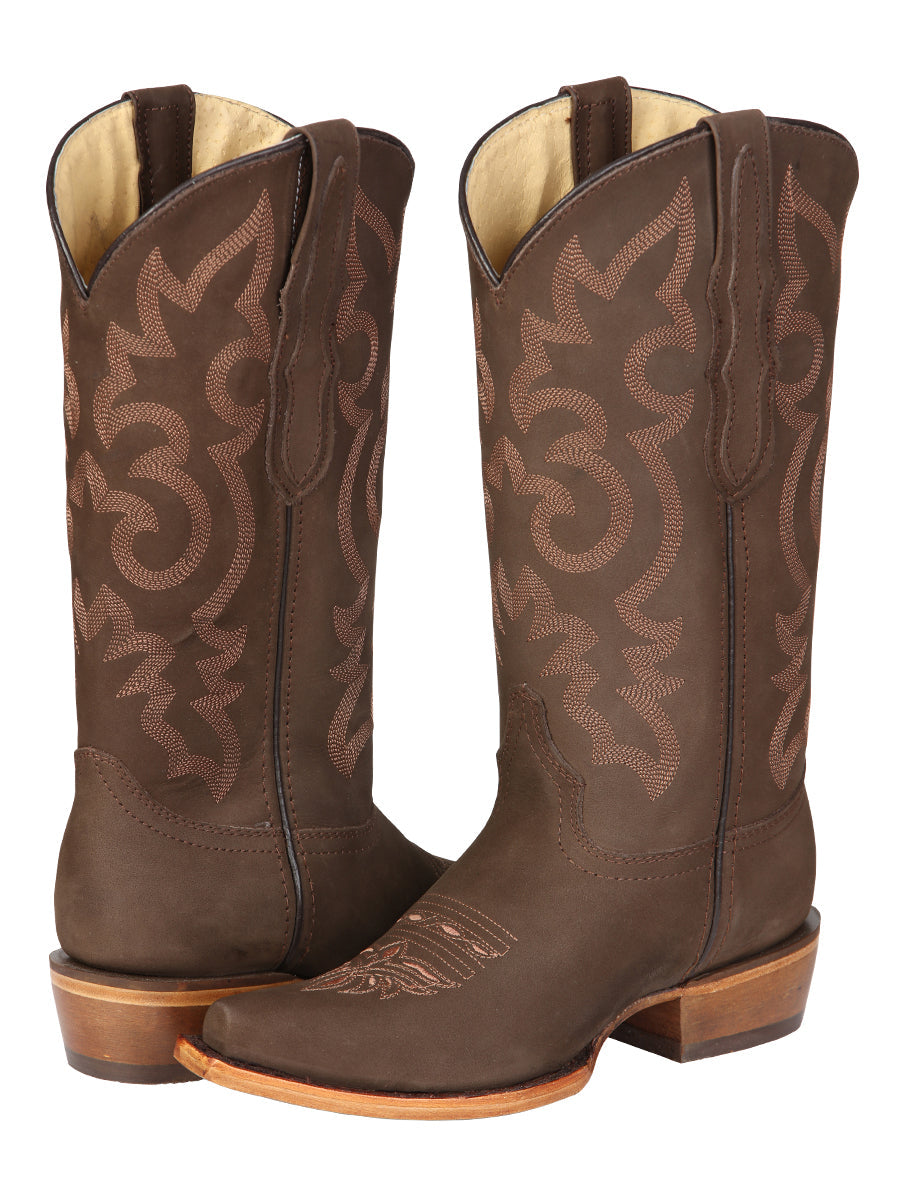 El General Women's Leather Cowboy Boots - Made in Mexico - Nubuck Camel Brown 45778 — view 3