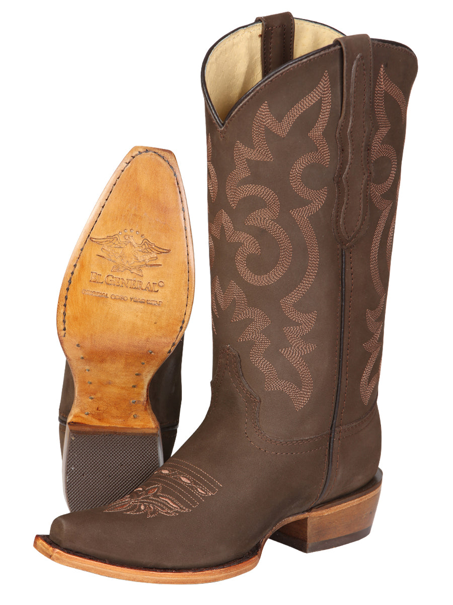 El General Women's Leather Cowboy Boots - Made in Mexico - Nubuck Camel Brown 45778 — view 4