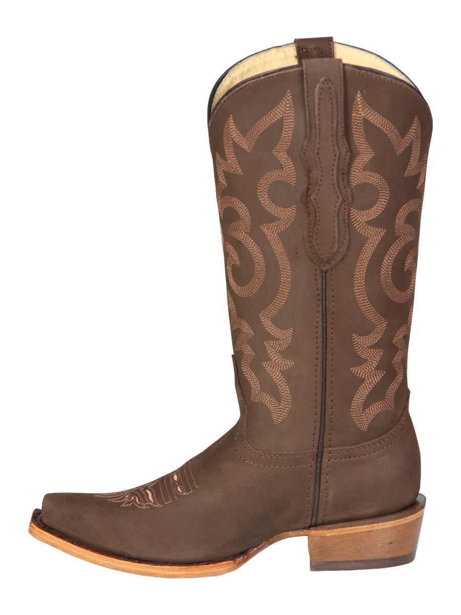 El General Women's Leather Cowboy Boots - Made in Mexico - Nubuck Camel Brown 45778 — view 5