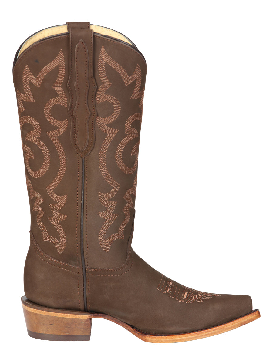 El General Women's Leather Cowboy Boots - Made in Mexico - Nubuck Camel Brown 45778 — view 6