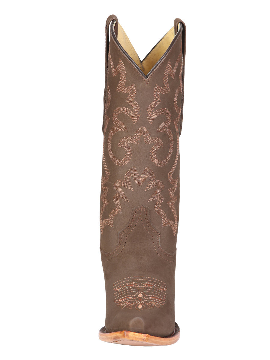 El General Women's Leather Cowboy Boots - Made in Mexico - Nubuck Camel Brown 45778 — view 7