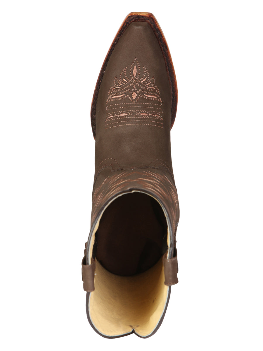 El General Women's Leather Cowboy Boots - Made in Mexico - Nubuck Camel Brown 45778 — view 9