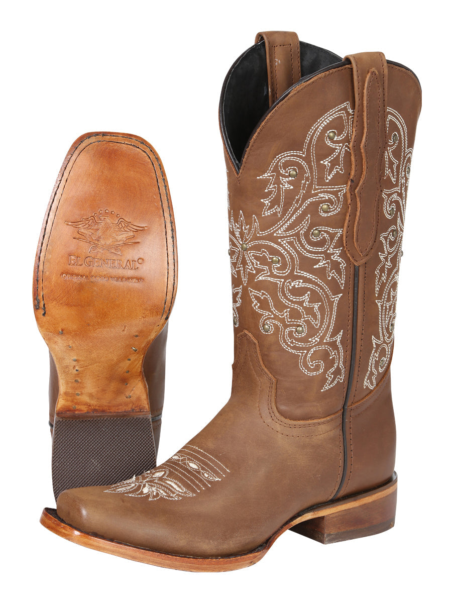 El General Women's Leather Cowgirl Boots - Made in Mexico - Honey Brown 45779 — view 4