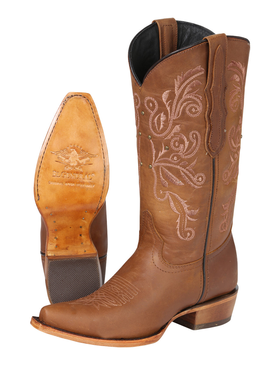 El General Women's Leather Cowboy Boots - Made in Mexico - Honey Brown 45781 — view 4