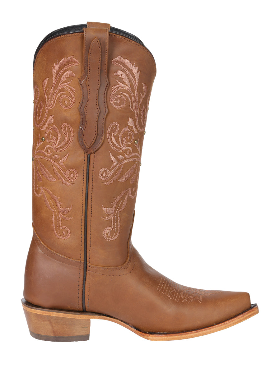 El General Women's Leather Cowboy Boots - Made in Mexico - Honey Brown 45781 — view 6
