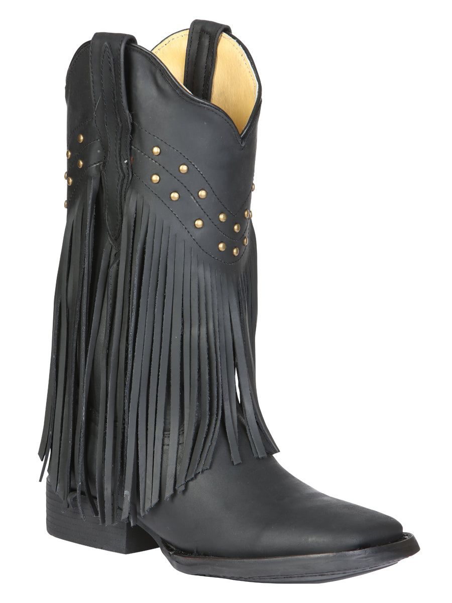 El General Women’s Leather Fringe Western Boots - Made in Mexico - Black 45798 — view 3