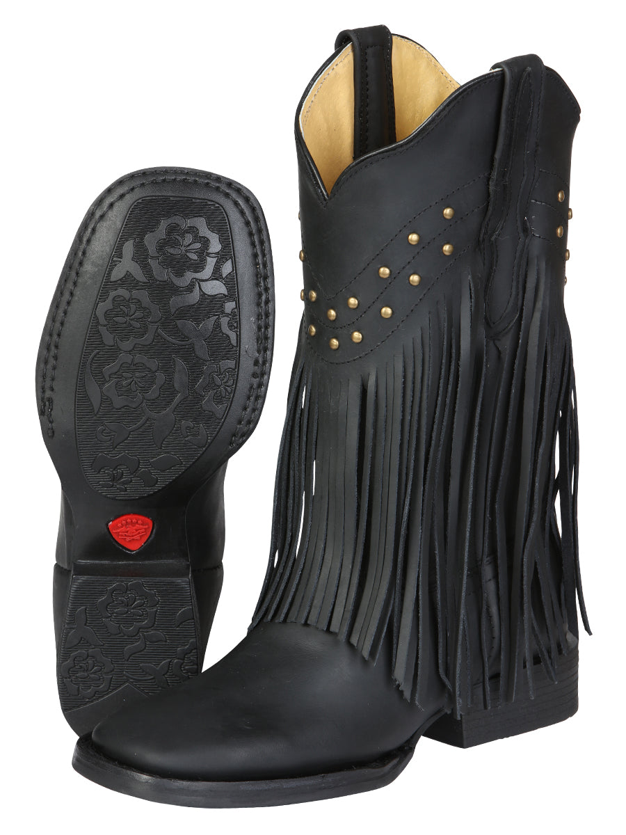 El General Women’s Leather Fringe Western Boots - Made in Mexico - Black 45798 — view 2