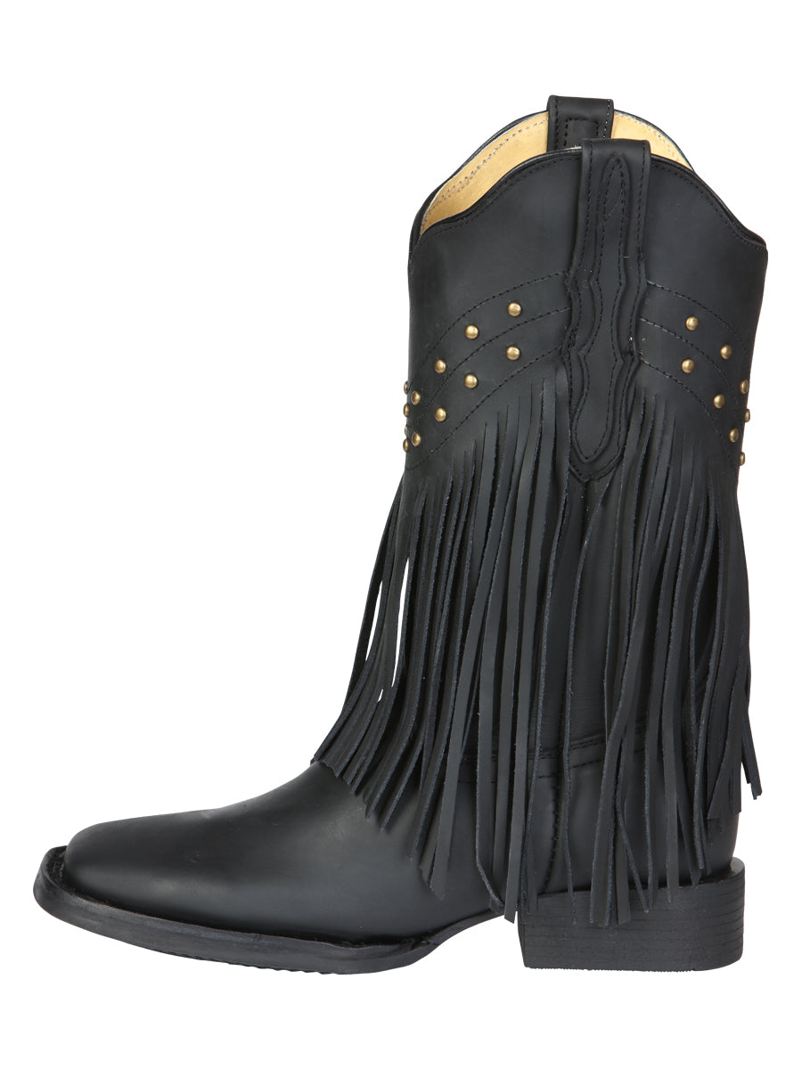 El General Women’s Leather Fringe Western Boots - Made in Mexico - Black 45798 — view 5