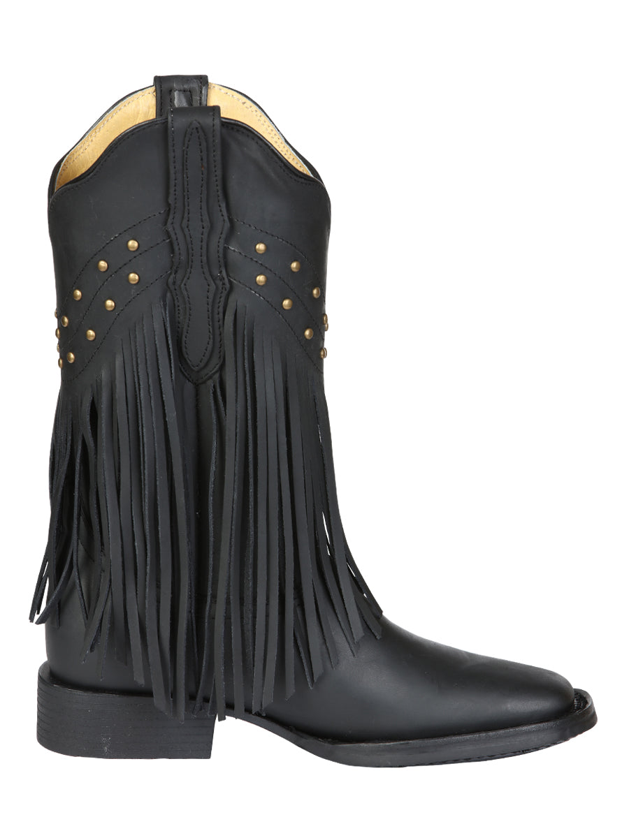El General Women’s Leather Fringe Western Boots - Made in Mexico - Black 45798 — view 6
