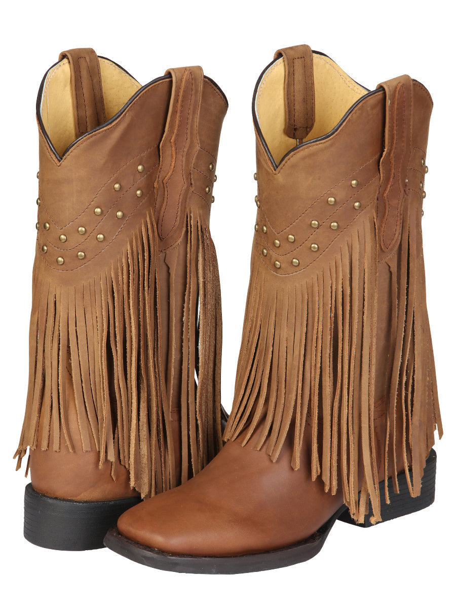El General Women’s Leather Fringe Western Boots - Made in Mexico - Honey 45799 — view 3