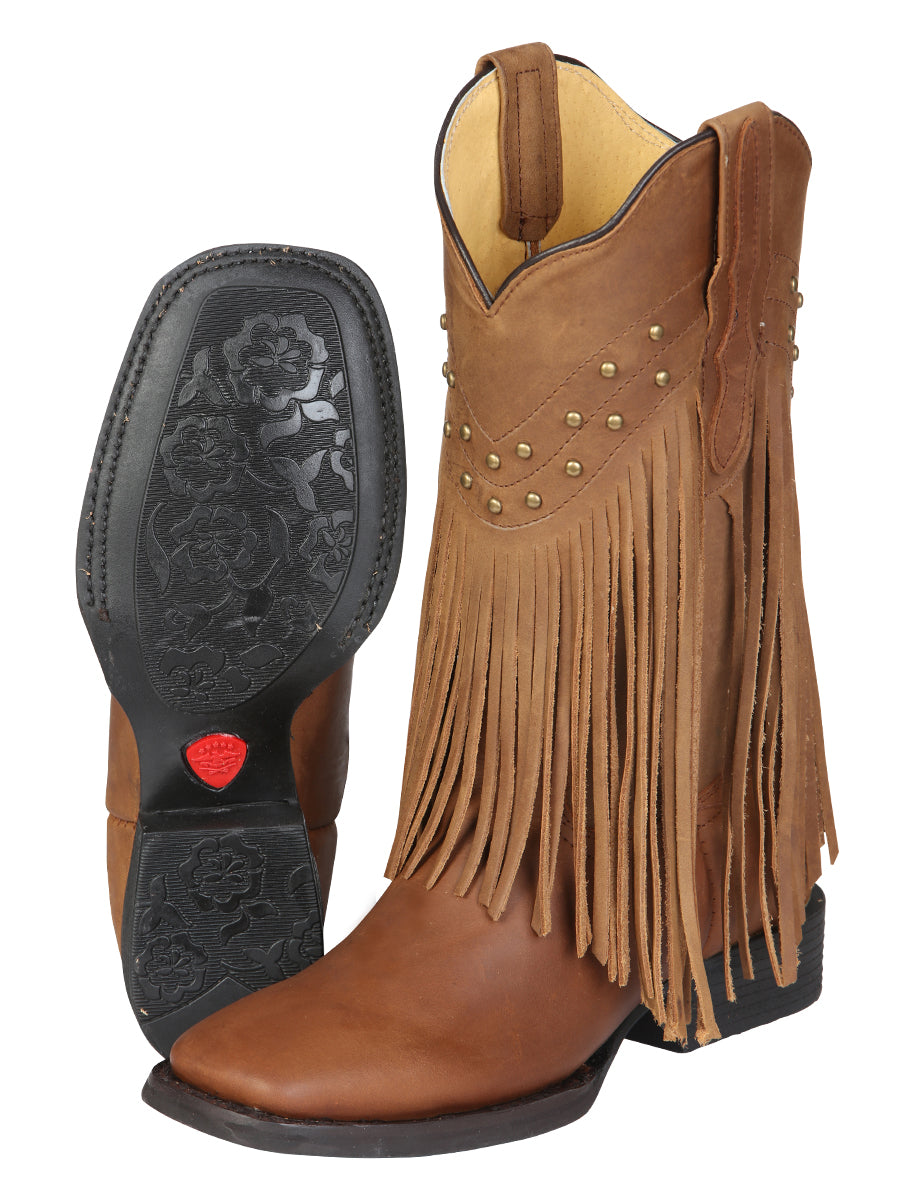 El General Women’s Leather Fringe Western Boots - Made in Mexico - Honey 45799 — view 4