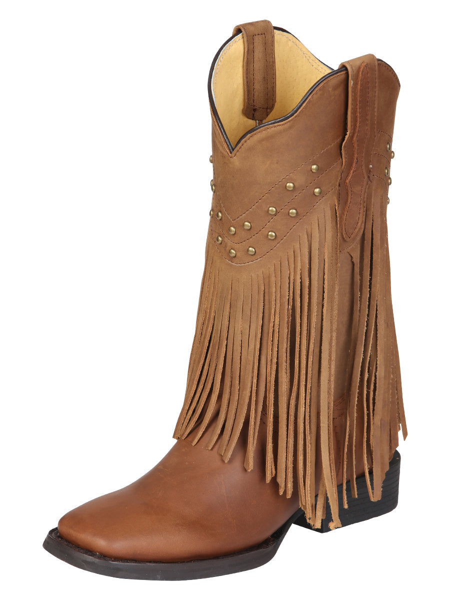 El General Women’s Leather Fringe Western Boots - Made in Mexico - Honey 45799