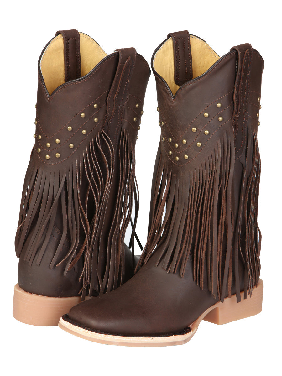 El General Women’s Leather Fringe Western Boots - Made in Mexico - Brown 45800 — view 3