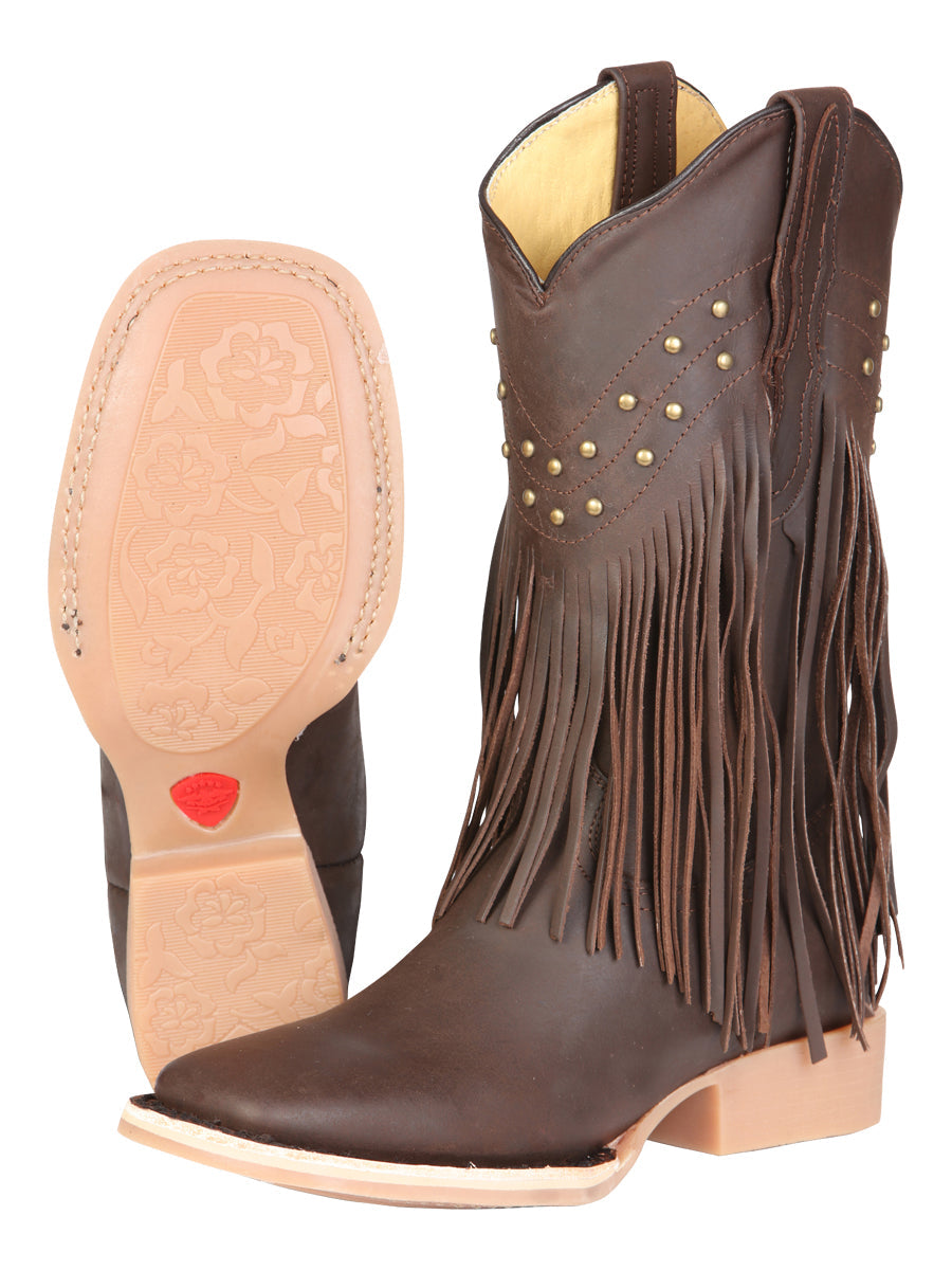 El General Women’s Leather Fringe Western Boots - Made in Mexico - Brown 45800 — view 4