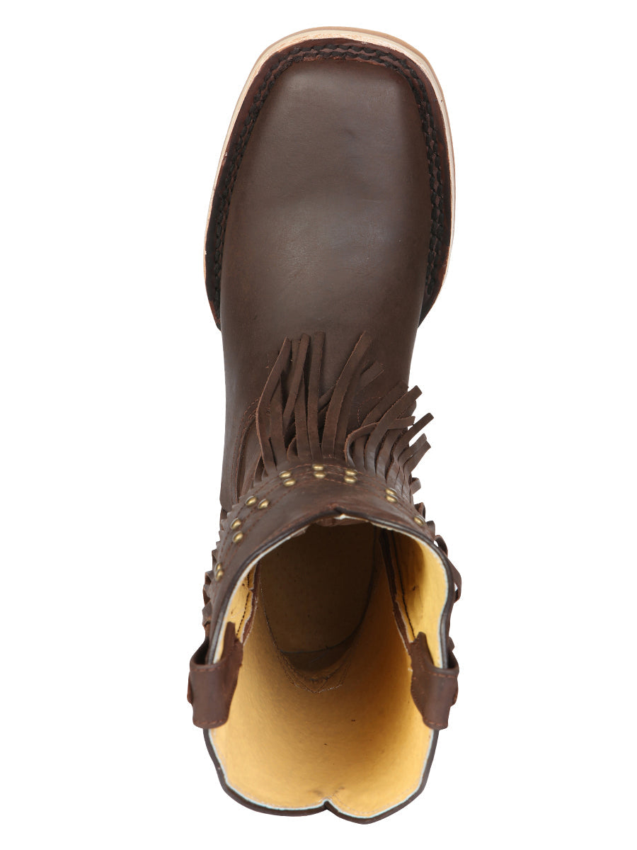 El General Women’s Leather Fringe Western Boots - Made in Mexico - Brown 45800 — view 9