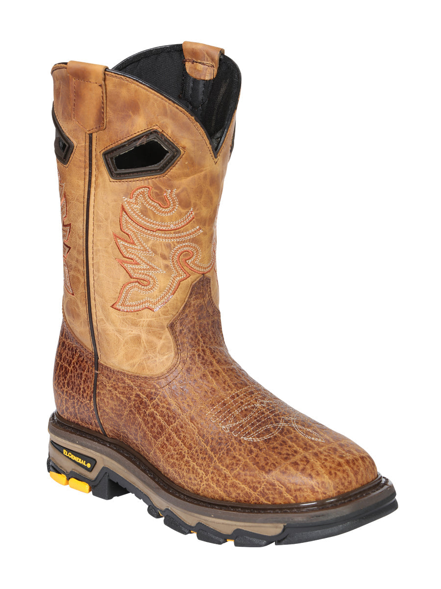 El General Men's Leather Work Boots - Made In Mexico - Embossed Elephant Print - Honey 45807 — view 2