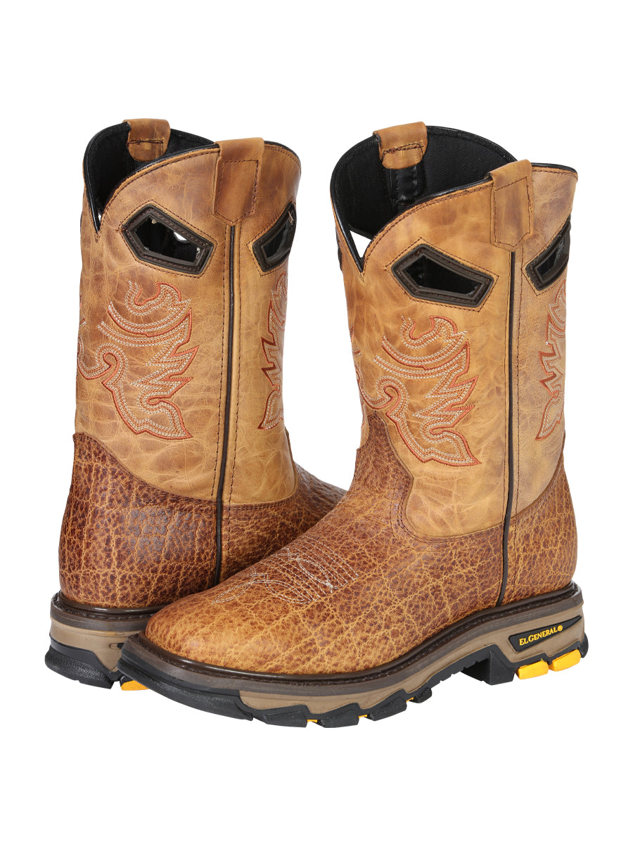 El General Men's Leather Work Boots - Made In Mexico - Embossed Elephant Print - Honey 45807 — view 3