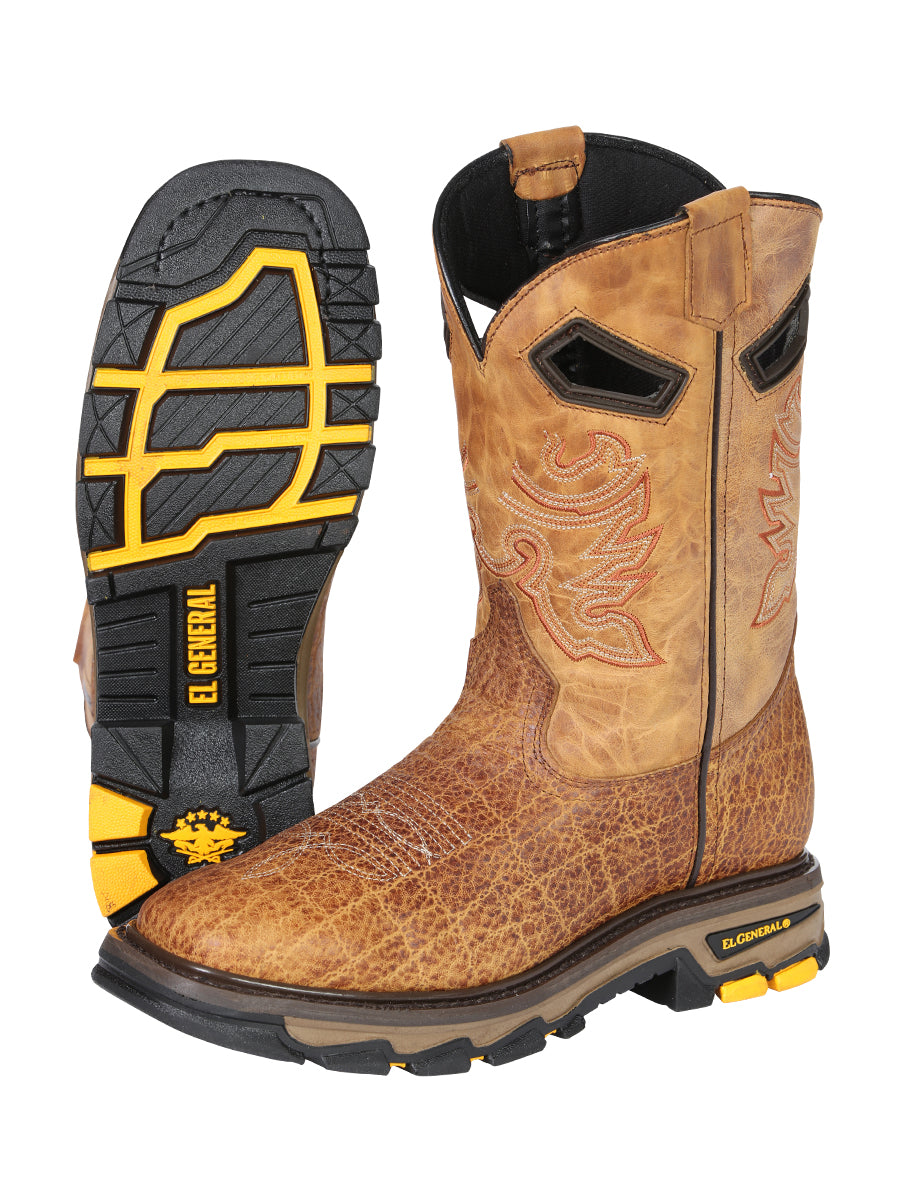 El General Men's Leather Work Boots - Made In Mexico - Embossed Elephant Print - Honey 45807 — view 4