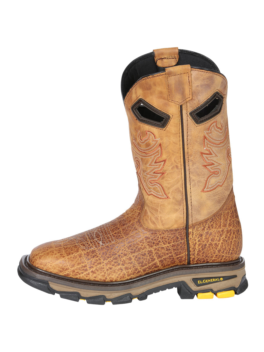 El General Men's Leather Work Boots - Made In Mexico - Embossed Elephant Print - Honey 45807 — view 5