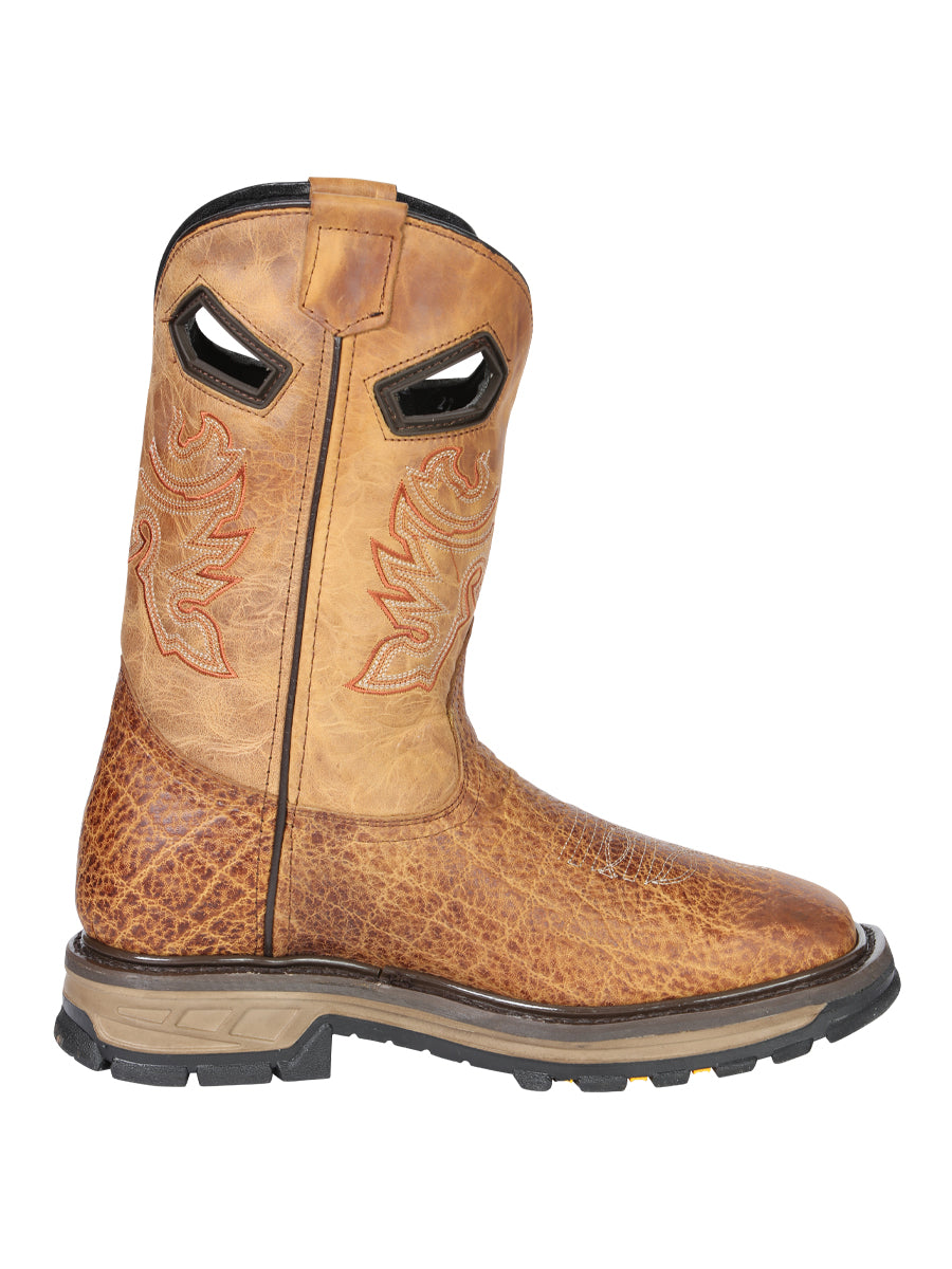 El General Men's Leather Work Boots - Made In Mexico - Embossed Elephant Print - Honey 45807 — view 6