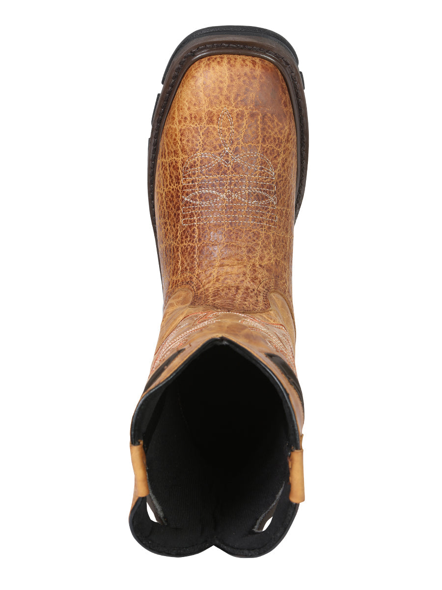 El General Men's Leather Work Boots - Made In Mexico - Embossed Elephant Print - Honey 45807 — view 9