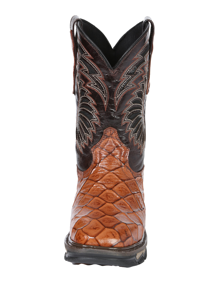 El General Men's Leather Work Boots - Made In Mexico - Embossed Monster Fish Print - Cognac 45808 — view 7