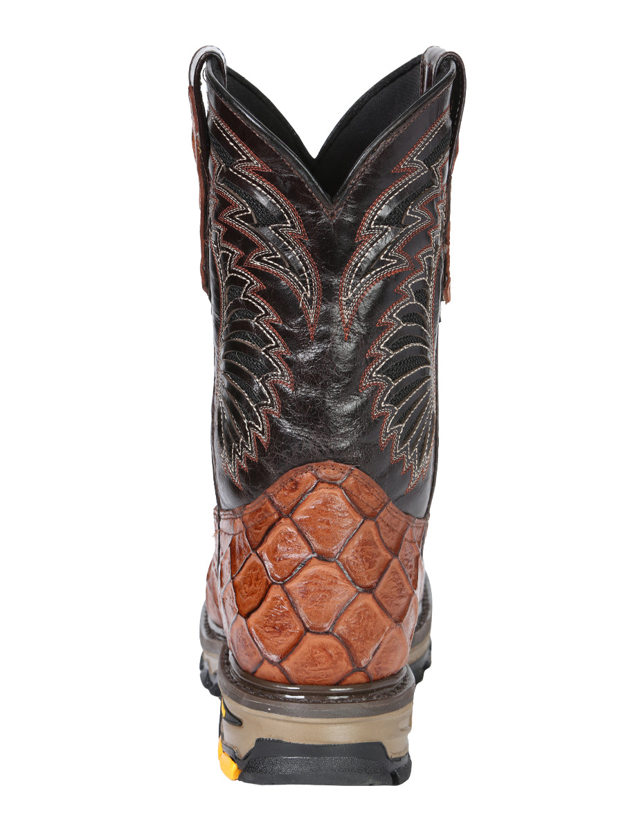 El General Men's Leather Work Boots - Made In Mexico - Embossed Monster Fish Print - Cognac 45808 — view 8