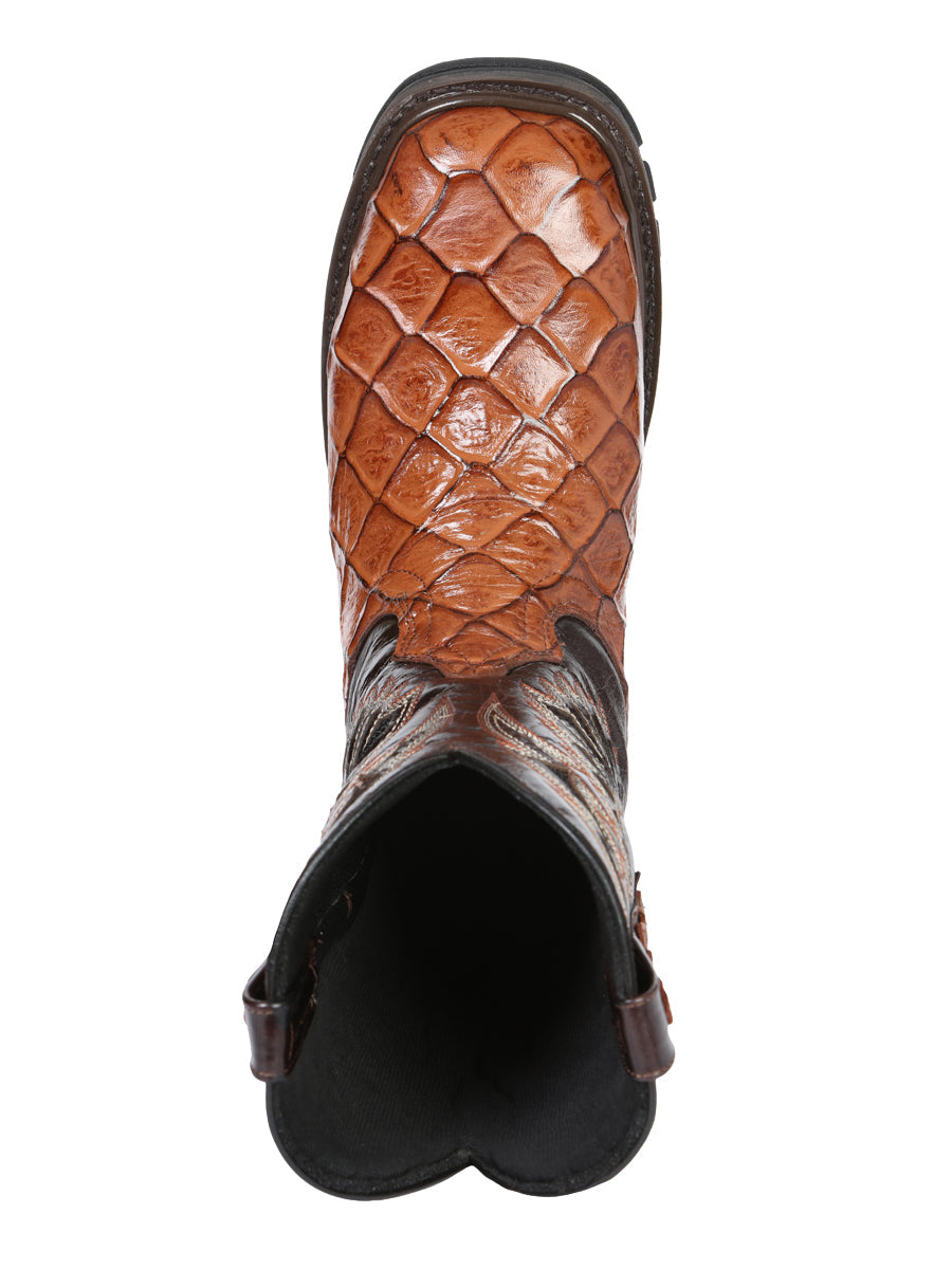 El General Men's Leather Work Boots - Made In Mexico - Embossed Monster Fish Print - Cognac 45808 — view 9