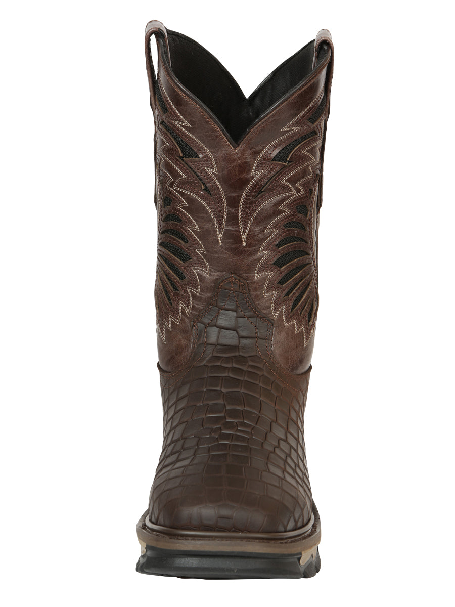 El General Men's Leather Work Boots - Made In Mexico - Embossed Caiman Print - Choco 45809 — view 7
