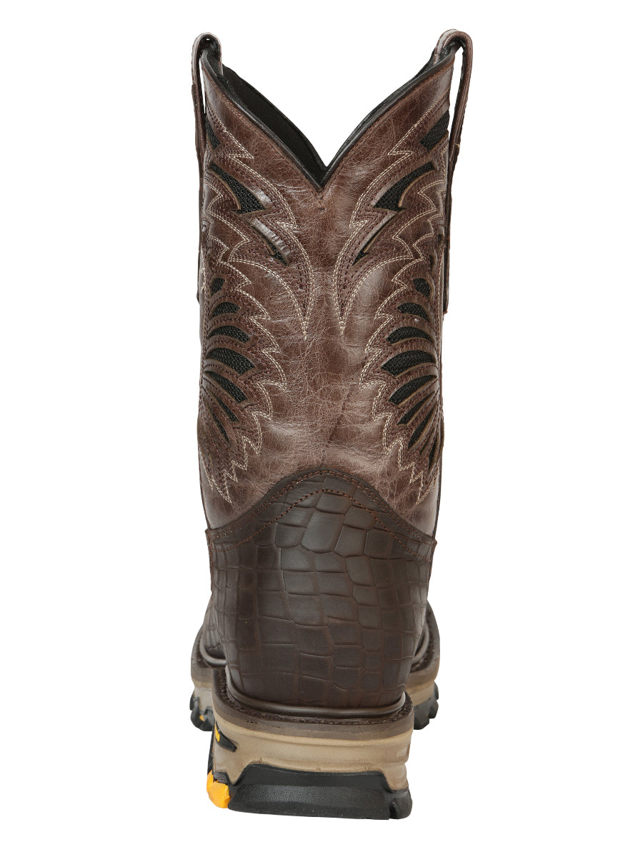 El General Men's Leather Work Boots - Made In Mexico - Embossed Caiman Print - Choco 45809 — view 8