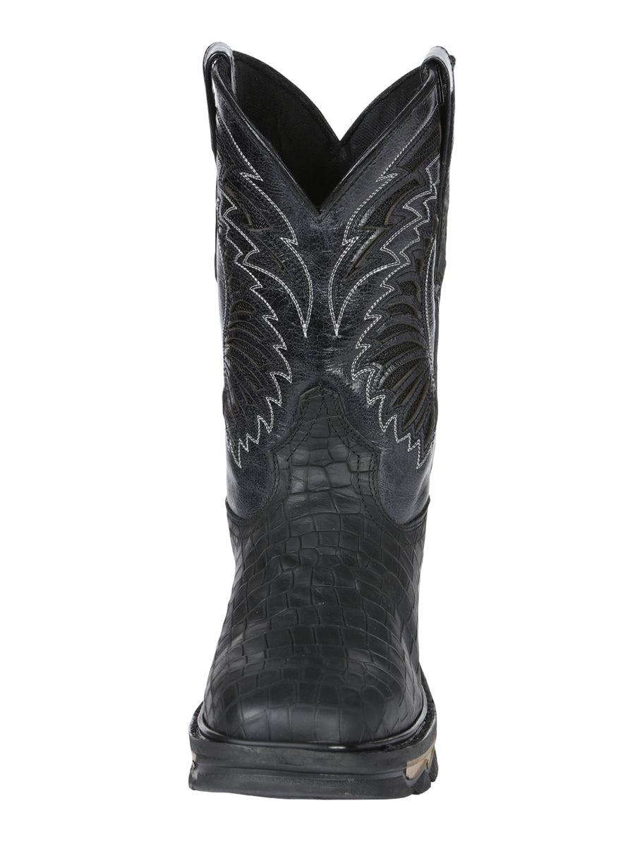 El General Men's Leather Work Boots - Made In Mexico - Embossed Caiman Print - Black 45810 — view 7