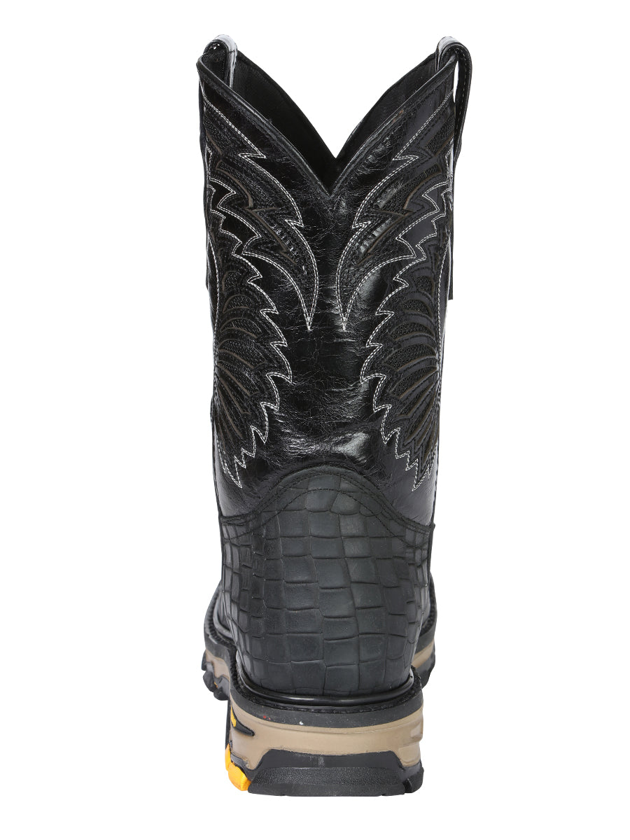 El General Men's Leather Work Boots - Made In Mexico - Embossed Caiman Print - Black 45810 — view 8