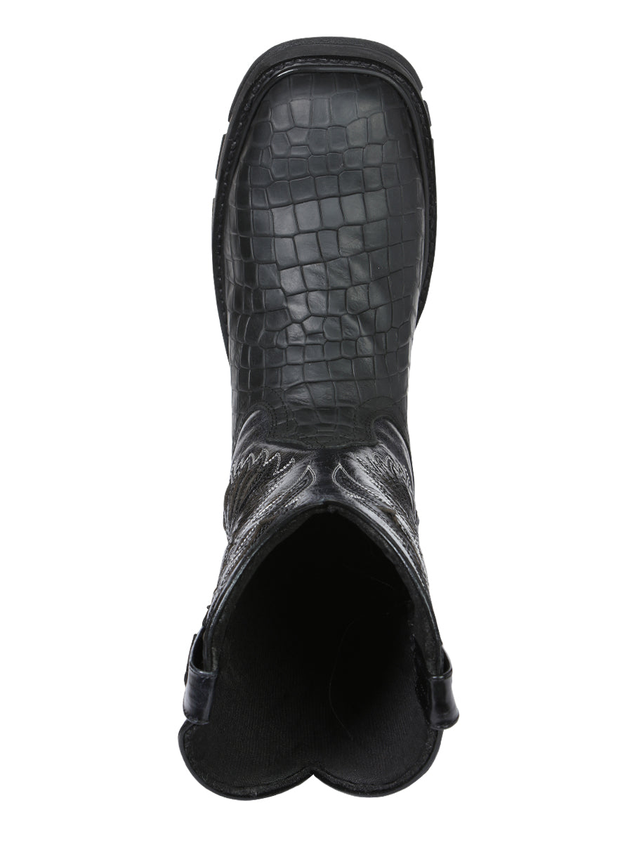 El General Men's Leather Work Boots - Made In Mexico - Embossed Caiman Print - Black 45810 — view 9
