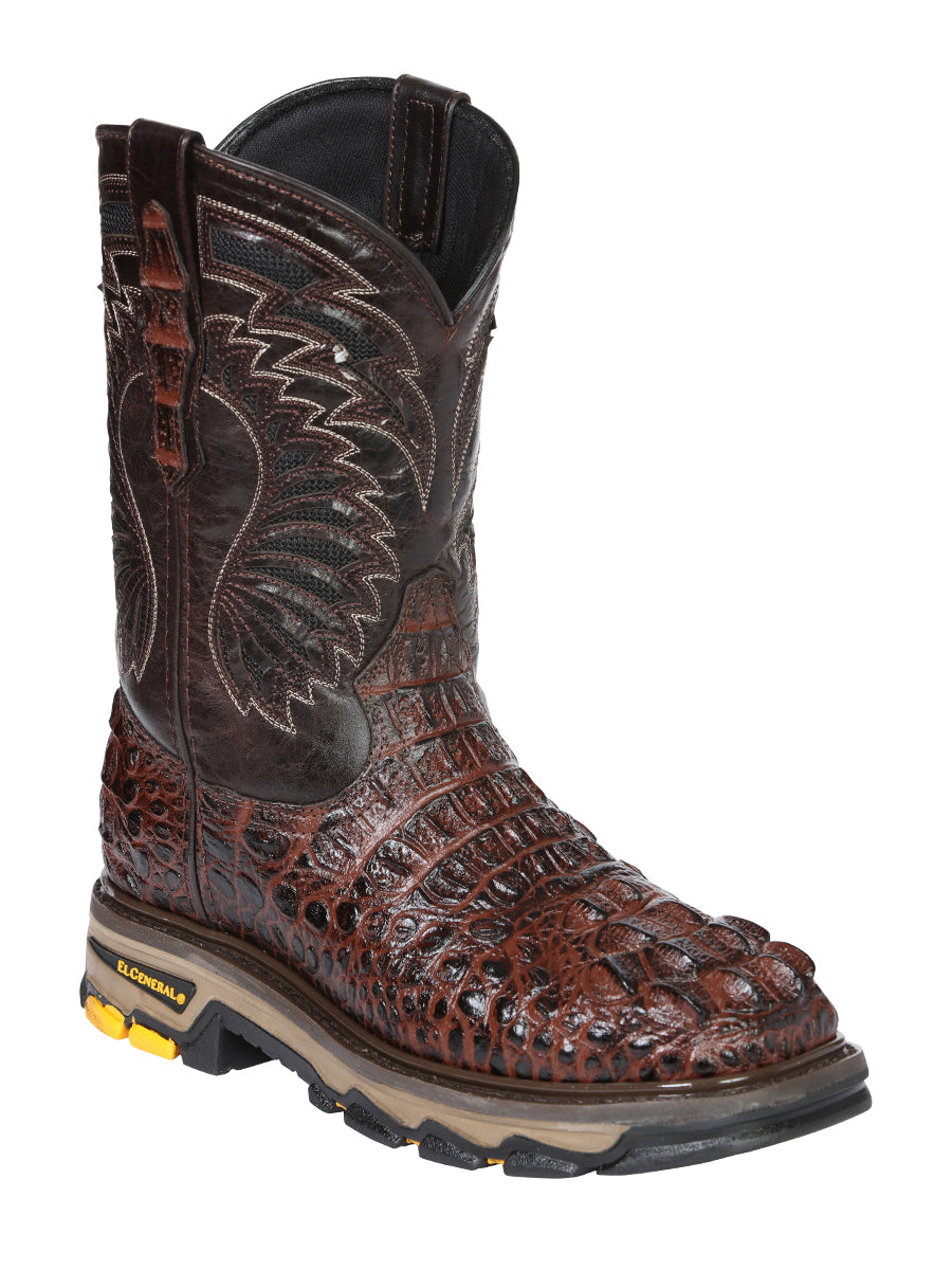 El General Men's Leather Work Boots - Made In Mexico - Embossed Caiman Print - Brown 45813 — view 2
