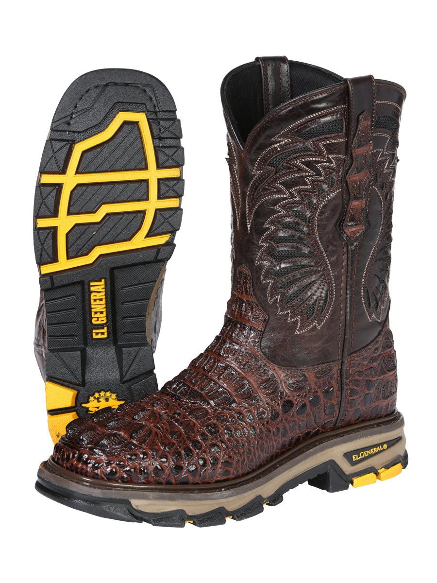 El General Men's Leather Work Boots - Made In Mexico - Embossed Caiman Print - Brown 45813 — view 4