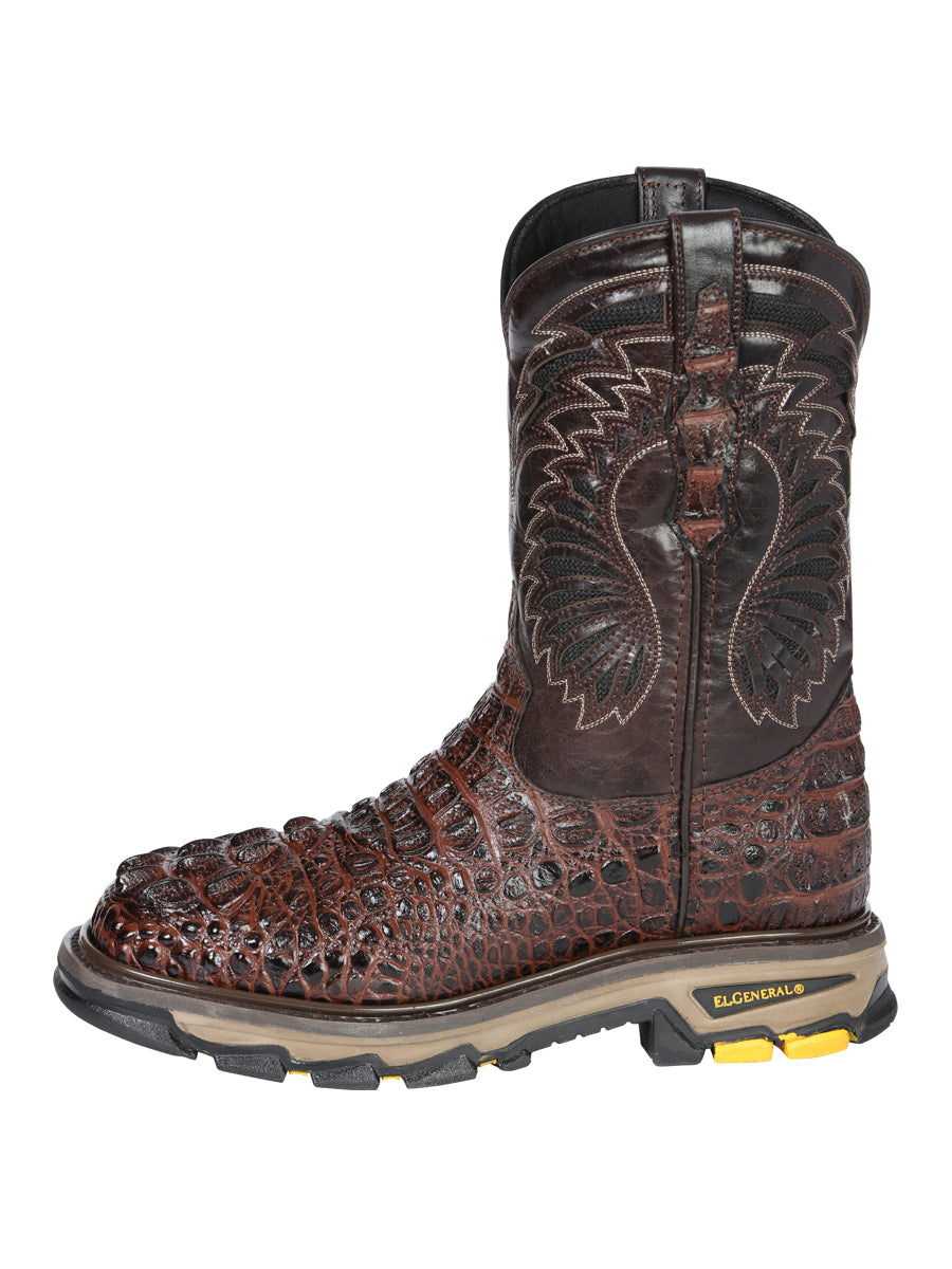 El General Men's Leather Work Boots - Made In Mexico - Embossed Caiman Print - Brown 45813 — view 5
